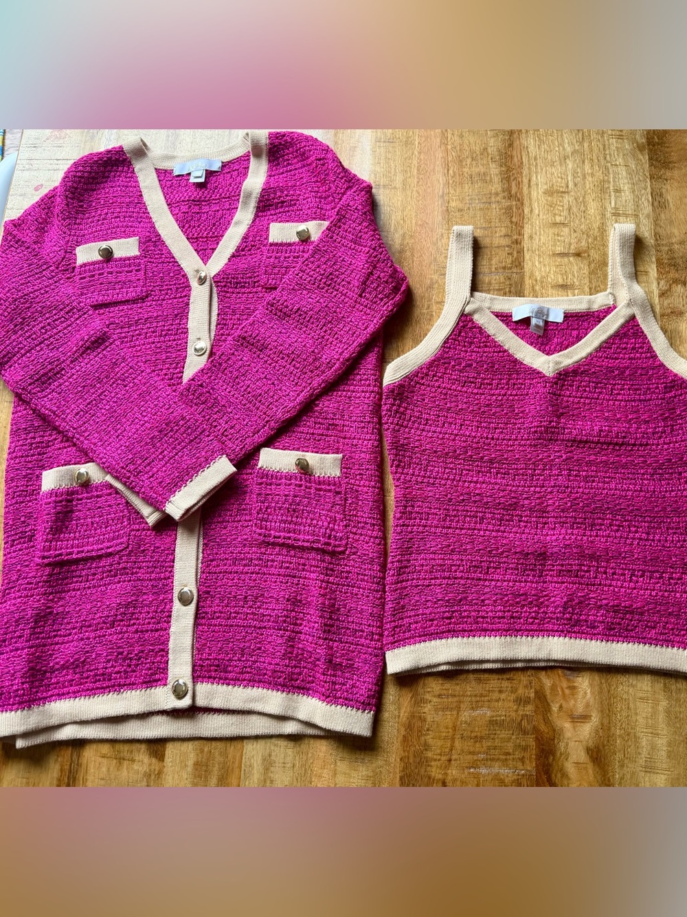 Lilly Pulitzer Fuchsia Knit Tank and Cardigan Set with Cream Trim